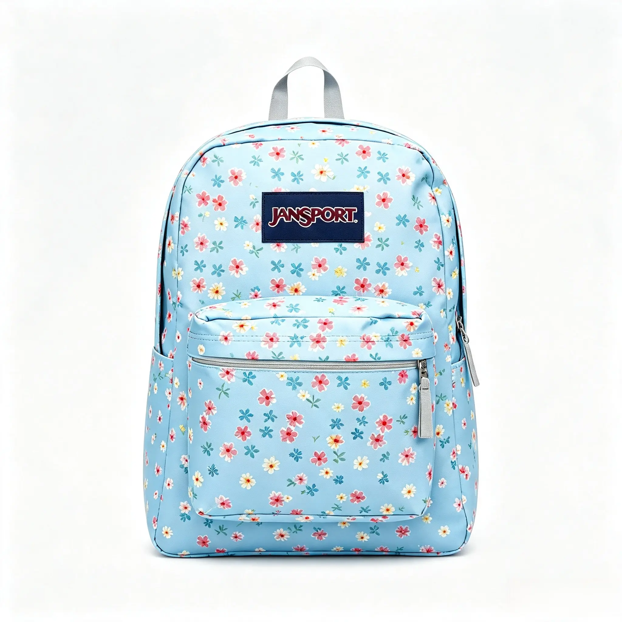 Jansport Floral Print Backpack - Light Blue with Colorful Flowers, Ideal for Daily Use, Durable and Stylish Design