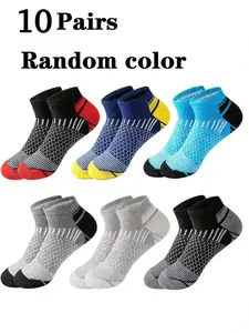 Men's Spring Summer Sports Boat Socks, Low-Cut Short Thin Casual Breathable Patchwork Socks, Sports Running Socks, 10 Pairs Random Colors