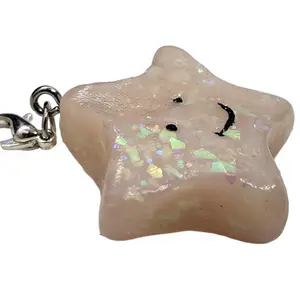 Handcrafted Polymer Clay Charm Miniature Opal Star With Glitter Happy Kawaii Star Charm