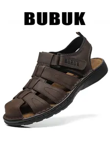 BUBUK Men's First Layer Leather Beach Shoes, Sport Outdoor Sandals, Fashion Fisherman Shoes, Arch Support, Comfortable Breathable, Hiking, Commuting, Casual Outdoor Sandals