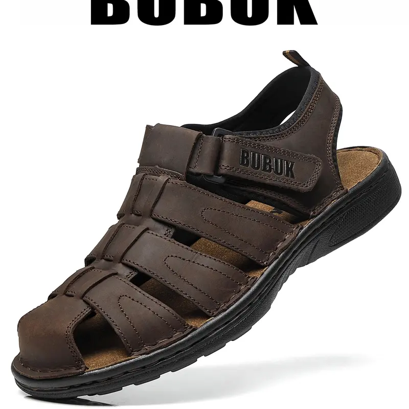 BUBUK Men's First Layer Leather Beach Shoes, Sport Outdoor Sandals, Summer Outdoor Sandals, Fashion Fisherman Shoes, Arch Support, Comfortable Breathable, Hiking, Commuting, Casual Outdoor Sandals, Lightweight Breathable Sandals, Fashionable Comfy Sandals