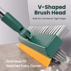 3-in-1 V-Shaped Floor Scrub Brush with Squeegee for Deep Cleaning Corners & Tiles Home Office Tool,for Cleaning Tile Wall Deck Bathroom Patio Garage Kitchen home kit