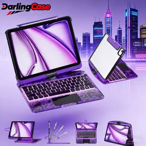 DarlingCase Y2K Pink iPad Keyboard Case – 360° Rotating Multi-Touch Trackpad, RGB Backlit Keyboard, Transparent Back, Pencil Holder, Type-C Charging | Compatible with iPad Air 13-in-M3(2025-24)Pro – Cyberpunk Wireless Design