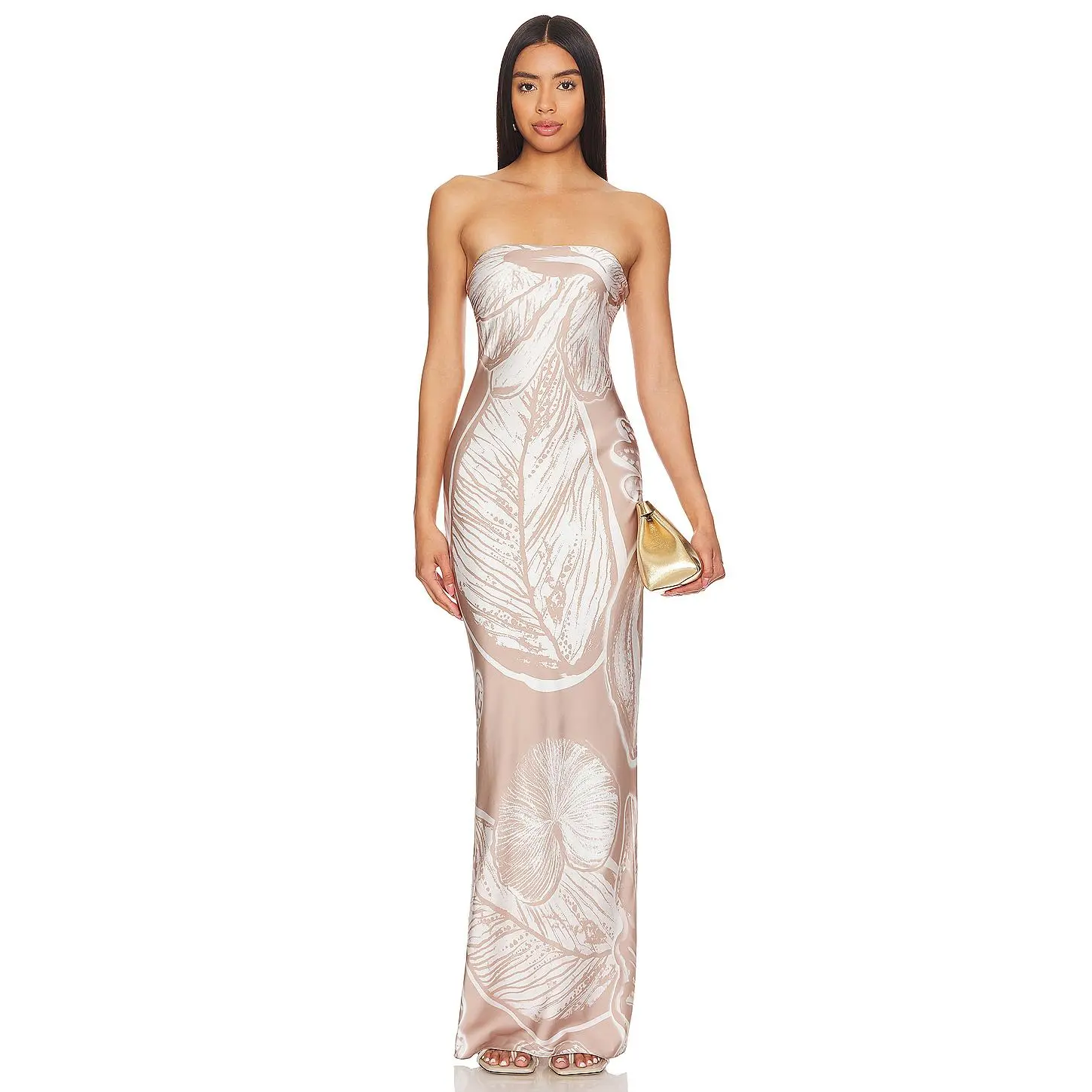 ROCOCO SAND Maxi Dress in Light Brown & White