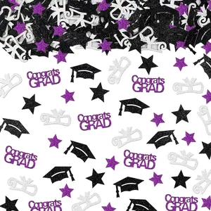 200PCS Glitter Graduation Confetti Class of 2026 Black and Purple Graduation Decorations Grad Cap Star Congrats Grad Diploma Table Scatter for 2026 Grad Party Decorations