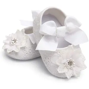 SQ-SOK027 Baby Girls Mary Jane Flats with Bowknot Non Slip Soft Sole Newborn Infant Toddler First Walkers Cirb Dress Shoes