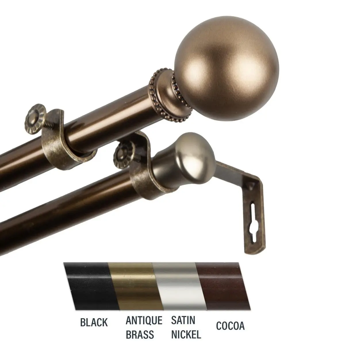 212 MAIN Adjustable Double Curtain Rod (Double Rods), Central Design 4783-284 Julian, 0.81 in. Diameter, 28-48 in. Range, Antique Brass for Baby & Maternity Room Decoration, Adjustable Curtain Rod