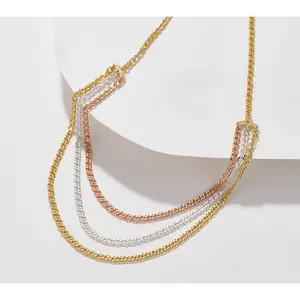 UltraFine 950 Silver Tri-Tone Layered Double Link Curb 18" Necklace