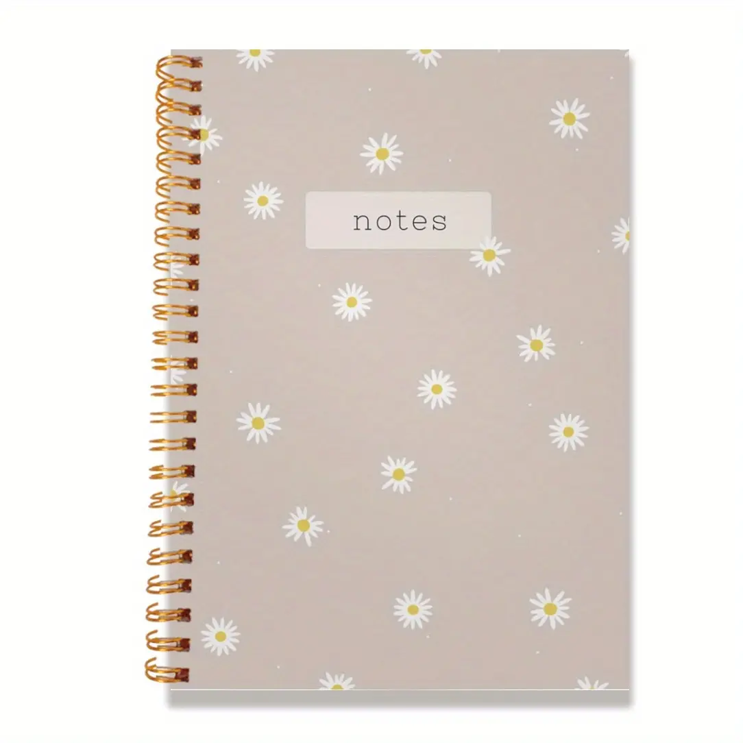 1Pcs Trendy Personalized Journal Spiral Notebook, Spiral Bound Notepad, Brown Background Daisy NOTES Monogrammed Gifts for Women College Ruled Spiral Notebook 5.5*8.3 in With 50 Pages