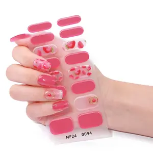16pcs Self-Adhesive Gel Nail Strips, Summer Fruit Flower Design, UV Lamp Required, Easy Apply & Remove, DIY Nail Art Kit for Women & Girls, Nail Art Stickers, Pressed On Nails