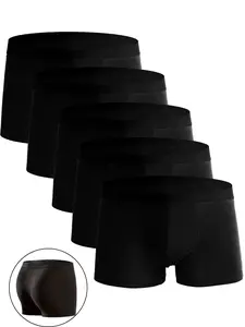 Men's Boxer Briefs 5 Pack, Soft Comfortable Breathable Fabric Underwear, Plain Color Casual Fit, All Seasons Wear