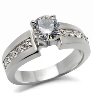 Lanyjewelry Women's 316 Stainless Steel Elegant Prong-Set Round Cut CZ Engagement & Wedding Ring, Hypoallergenic, Tarnish-Resistant, Classic Design Artificial Gemstone Ring