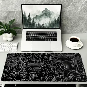 Topographic Line Design Mouse Pad, Rectangle Gaming Mouse Pad, Non-Slip Rubber Base Stitched Edge Desk Pad for Home Office Game Room, Gaming Desk Accessory