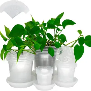 Plant Pot Set with Identification Label & Matching Saucer, Clear Plastic Plant Pot with Drainage Holes, Seed Starting Nursery Pots for Succulents, Small Herbs and Flowers, Seedling Pots, Garden Pot, Succulent Planter