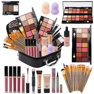 Makeup Kit in One - 20 Pieces of Eyeshadow, Liquid Foundation, Eyeliner, Pencils, Contouring Stick, Lip Gloss & Makeup Brushes for Women & Teens makeup  bundle  box