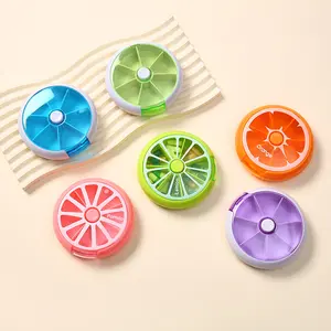 Portable Mini 7-Compartment Pill Box, Fruit Pill Box, Round Rotating Transparent Pill Organizer
