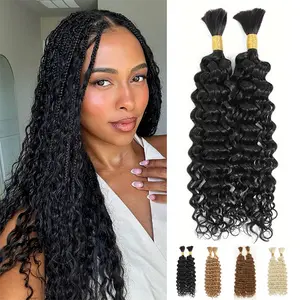 Boho Braiding Hair Deep Wave Bulk Hair for Braiding 24 Inch 4 Pcs(2 Packs) Synthetic No Weft Hair Extensions, Lightweight Durable for Black Women Crochet Braids, Party Festival Daily Wear Human