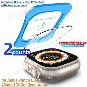KAYKWONG'S 2 Pack 49mm Tempered Glass Protective Screen Protector, 9h Hardness Anti-Scratch, Auto Alignment Kit with Tool for Apple Watch Ultra 1/2