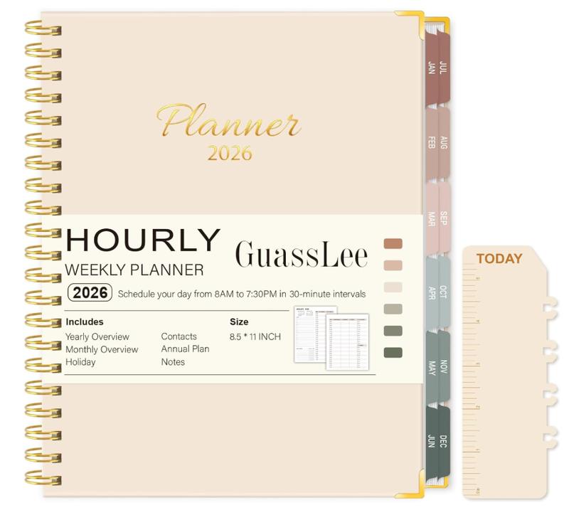 2026 Planner, Weekly & Monthly Appointment Book from Jan. 2026 - Dec. 2026, Work & Life Daily Hourly Planner with Time Slots, Agenda Organizer for Home School Office, Beige