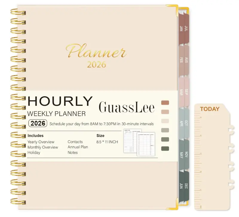 2026 Planner, Weekly & Monthly Appointment Book from Jan. 2026 - Dec. 2026, Work & Life Daily Hourly Planner with Time Slots, Agenda Organizer for Home School Office, Beige