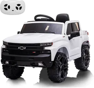 Ride on Truck with Remote Control for Kids, 12V Battery Powered Licensed Chevrolet Silverado GMC Ride On Car Toddler Electric Vehicles, MP3 Music,FM Radio,Spring Suspension, LED Light,White