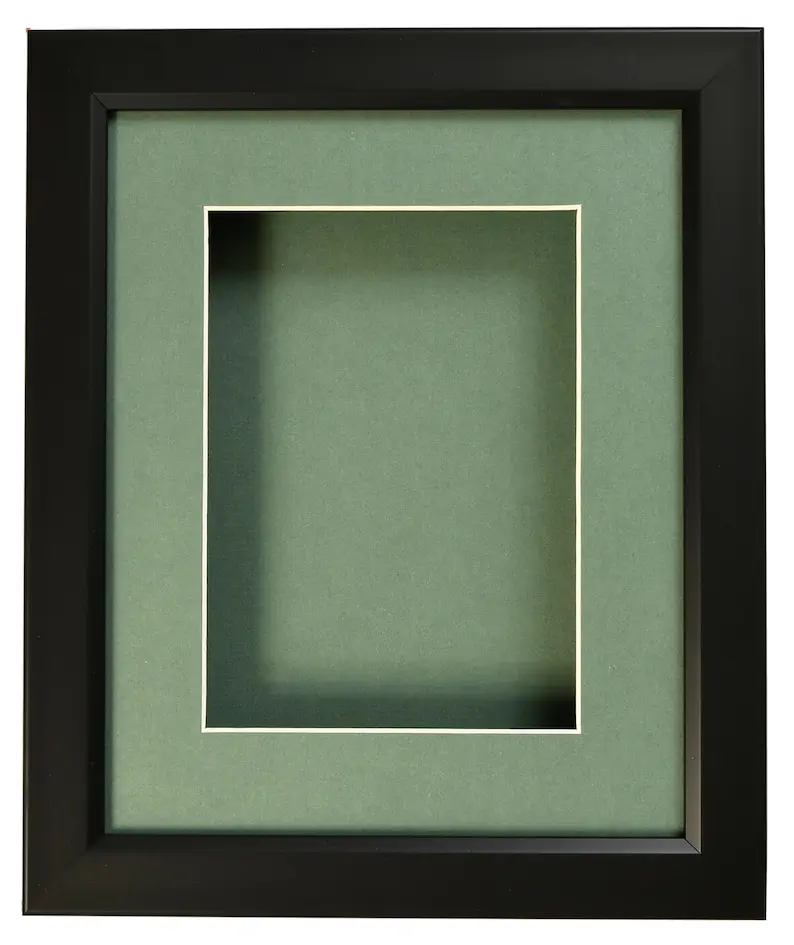 1038SB2213 Shadow Box Black Poly Frame - Green Mat