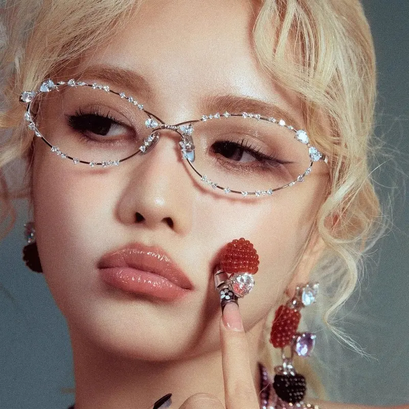 Statement Frame Glasses, Modern Oval Metal Eyewear with Rhinestone Accents, Unisex Style for Driving, C3 C7 C1 C6, Modern Sunglasses, Unisex Style For Any Look, Bold Metal Frame