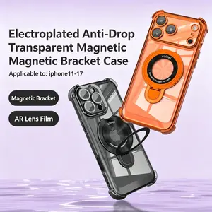 Luxury Magnetic Clear Stand Four Corner Anti-Fall Case for iPhone 16 15 14 13 12 11 Pro Max Plus, Compatible with MagSafe Shockproof Transparent Phone Cover with Built-in Camera Lens Protector,Summervibes summerwins 985