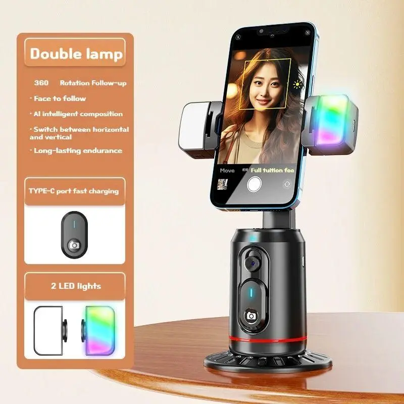 360 Degree Rotating Tracking Tech Gimbal Stabilizer Tripod Light with Remote Control, Desktop Track Mount for Phone Tiktok Live Photography, Videography Equipment
