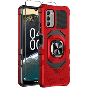 Nokia G310 5G Case with Tempered Glass Screen Protector,Military Grade Heavy Duty Shockproof Protective Cover,with Ring Kickstand Full-Body Protective Case for Nokia G310 (Red) Cellphone Holder