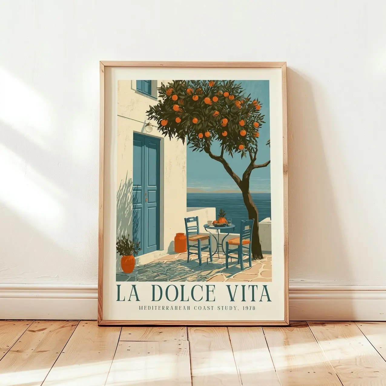 Mediterranean Wall Art, La Dolce Vita Print, Italy Orange Tree Poster, Coastal Travel Decor, Vintage Summer Artwork 3