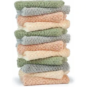 Microfiber Cleaning Cloth for Kitchen, 12 Pack  Coral  Dish Cloths for Washing Dishes, Super Absorbent Coral Fleece Cleaning Cloths, Nonstick Oil Washable Fast Drying Rags