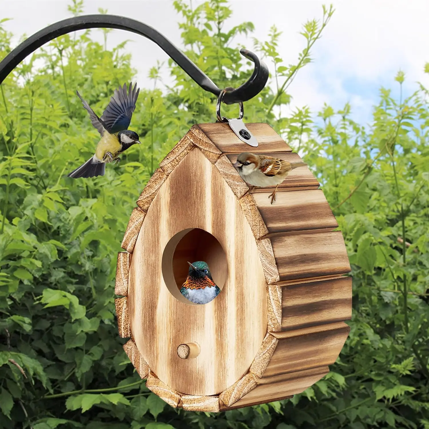 Wooden Butterfly House And Feeder, Teardrop-Shaped Butterfly Habitat Nesting Box, Hanging Multifunctional Insect Shelter Houses for Yard Patio Wildlife Decoration