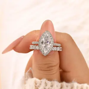 Maxine CZ 3.0ct Marquise Cut 2PC Engagement Ring,5A Cubic Zirconia Women's Ring Jewelry,Promise Ring for Daily,Travel,Proposal,Wedding,Birthday,Anniversary