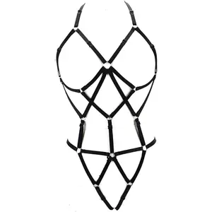 Women Harness Cupless Cage Bra Set Elastic Lingerie for Women Adjustable Hollow Out Strappy Set Sexy Strap Belt