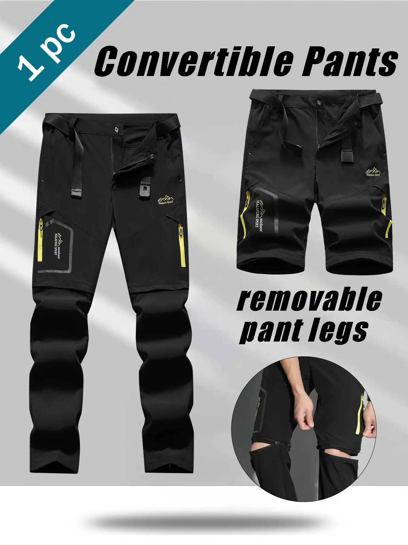 Summer Lightweight Convertible Quick-Dry Outdoor Work Pants with Multi Pockets and Adjustable Waistband