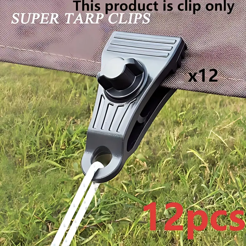 12Pcs Heavy Duty Tarpaulin Clips, Reinforced Locking Grip Clamps for Outdoor Camping. Large Fastener Clips Suitable for Tarp Covers, Canopy Awnings, Pool Covers & Outdoor Camping Supplies, Convenient Pack, Camping Equipment
