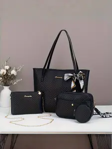 Elegant Women's Handbag Set, 4-Piece Fashionable Shoulder Bags, Trendy Crossbody & Tote Bag Combo, Perfect for Daily Use, PU Tote Satchel