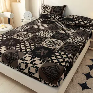 3-Piece Geometric Patchwork Bedding Set, All-Season Mattress Protector, Soft Breathable Deep Pocket Sheet & Pillowcases, Bedroom Decor