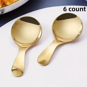 Stainless Steel Short Handle Spoon (6 Counts), Spoons Set, Elegant Golden Spoon for Desserts, Soups, Condiments, Tea, and Coffee, Kitchen Accessories