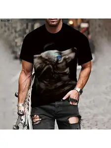 Summer New Men's T-shirt 3D Wolf Pattern Print Fashion Street Short Sleeved Tees Outdoor Casual Fashion Round Neck Plus Size Top