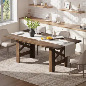 Garvee 71" Large Farmhouse Dining Table for 6-8, Wooden Kitchen Table with Sturdy Triangular Legs, Thick Rectangle Tabletop, Heavy-Duty Base for Dining Room, Apartment, Kitchen, Walnut Finish