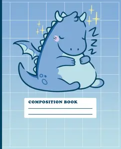 Cute Kawaii Dragon sleeping Japanese | College Ruled Lined Notebook | Pastel blue Cute Japanese Journal