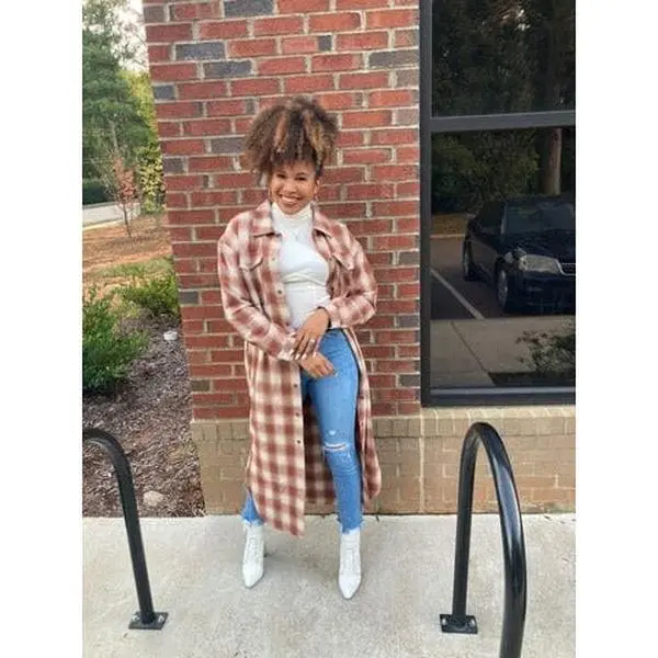 Oversized Plaid Longline Shacket | Brown & Cream