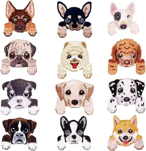 Cute Dog Patches for Clothing, Assorted Iron On Sew On Embroidered Decoration Puppy Appliques Patterns for Masks Bags Jeans Jackets Shoes, 12PCS
