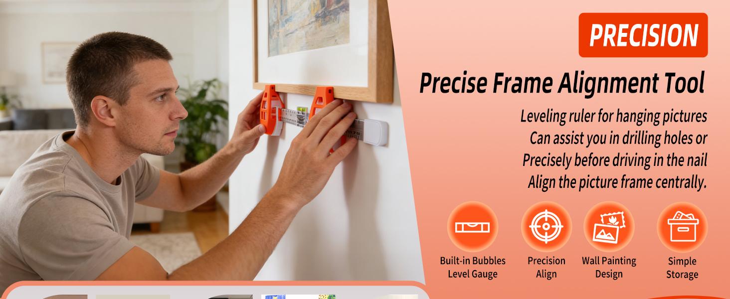 Level Ruler Picture Hanging Tool with Level – Precision Wall Mount Guide for Frames & Artwork, Easy Alignment Hanging Tool with Built-In Level for Home Decor Installation