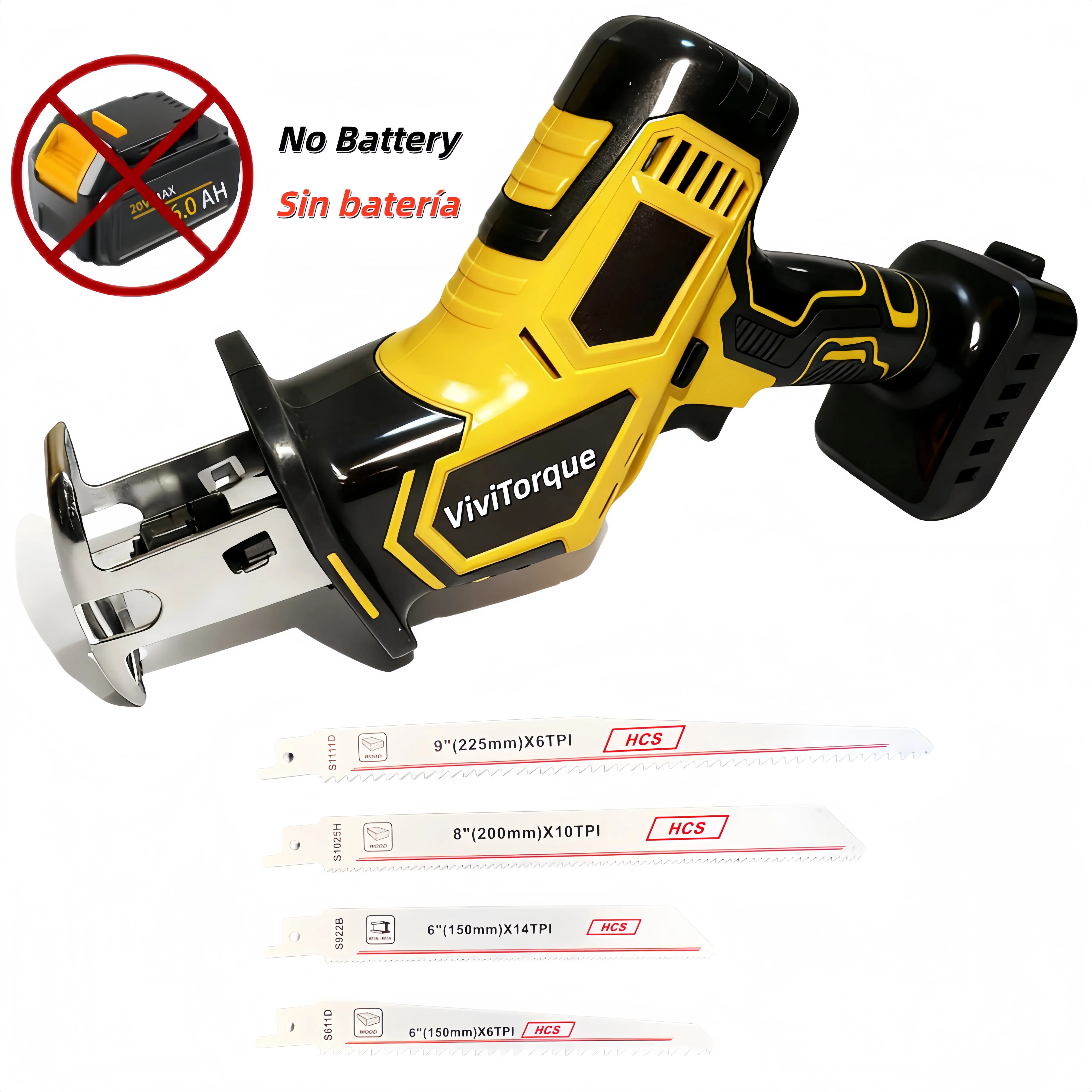Cordless Reciprocating Saw Compatible with DeWalt 20V Max Battery, Brushless motor, Variable Speed 0-3000 Spm, Tool Free Blade Change, 4 Saw Blades for Wood/Metal/PVC Cuts (NO Battery), Battery Powered Saw, Brushless Cutting Machine