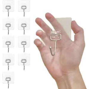 Good Days' Lyfehacks Adhesive Hooks Heavy-Duty Transparent Hooks, Waterproof, Holds up to 22lbs, Easy to Install, Residue-Free Removal | Pack of 10