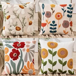 Floral Embroidery Cushion Cover, 1 Count/ Square Throw Pillow Cover without Filler, Household Decoration Supplies for Home Living Room Bedroom, Home Textile