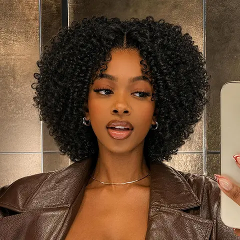[New Arrival] Frodio Veralux™ Synthetic Fiber + Human Hair Short Jerry Curly Drawstring Wig Pre-Cut Lace Glueless |Full & Fluffy, Wear & Go, Wigs for Black Women#SohoChic